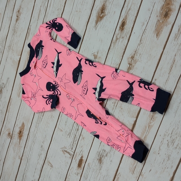 Carter's Neon Pink/Navy Ocean Romper 12M - Picture 2 of 5